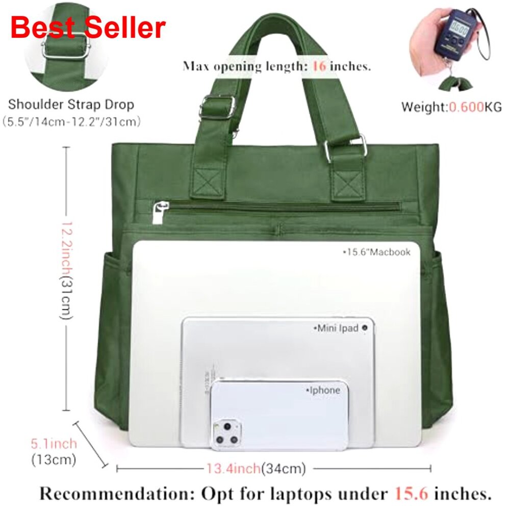 Waterproof Canvas Tote Bag with Laptop Compartment Adjustable Shoulder Strap - Picture 3 of 7